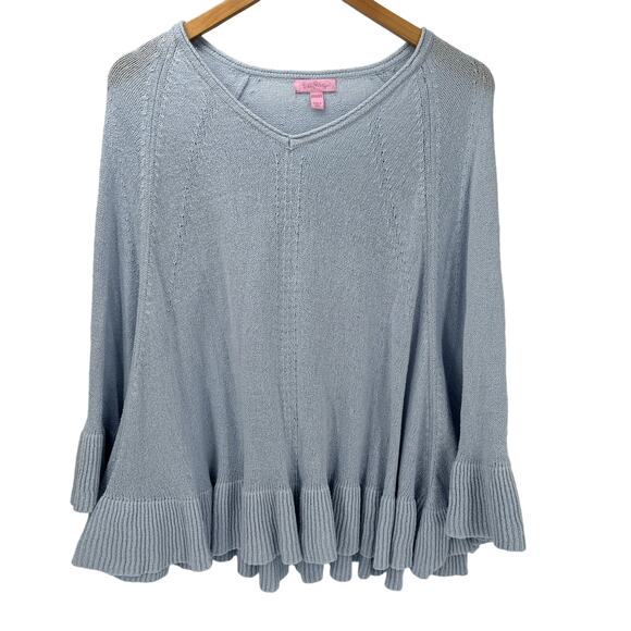 Lilly Pulitzer Sweater Womens XXS / XS Elena Wrap Poncho Blue Knit Oversized - Picture 1 of 8